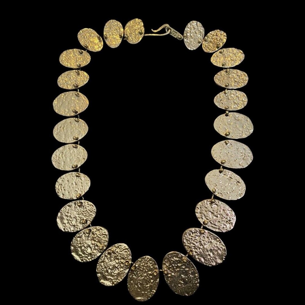 Vintage Anne Dick Mid-Century Modernist Gold Tone Oval Necklace 17"